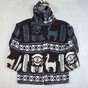 Vintage Tejidos Ruminahui Wool Cardigan Llama Aztec Alpaca Design Mens Sz.L